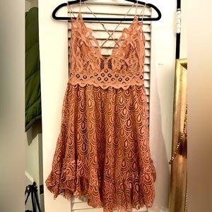 Free People Adella Mini Dress Lace Pink Size Large